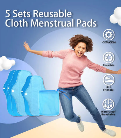 5pcs S/M  Reusable Sanitary Pads with Wet Bag