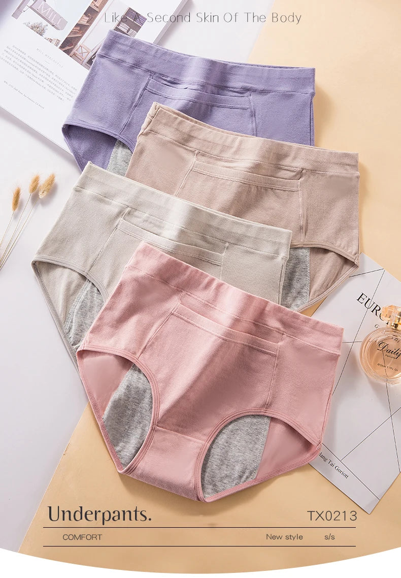 4Pcs Women's Menstrual Leak Proof High Waist Cotton Panties