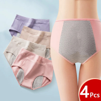 4Pcs Women's Menstrual Leak Proof High Waist Cotton Panties