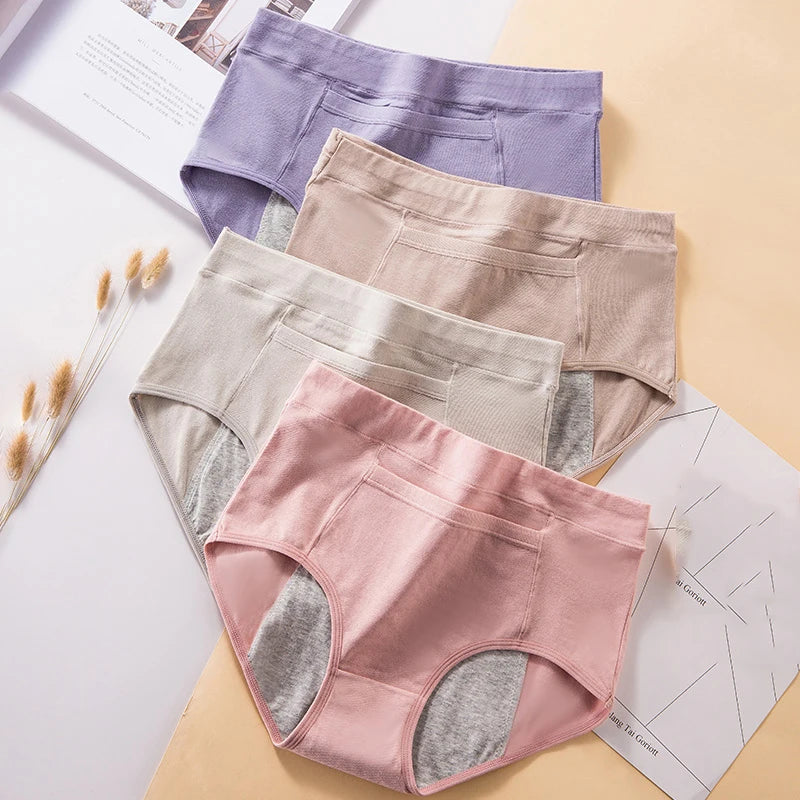 4Pcs Women's Menstrual Leak Proof High Waist Cotton Panties