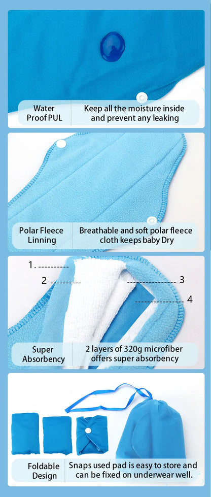 5pcs S/M  Reusable Sanitary Pads with Wet Bag