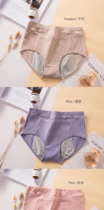4Pcs Women's Menstrual Leak Proof High Waist Cotton Panties